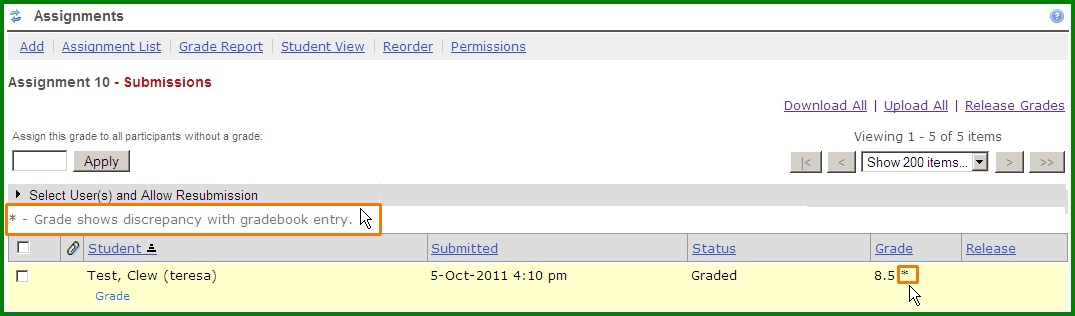Gradebook discrepancy notification text