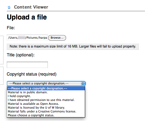 Upload File Copyright Status Options