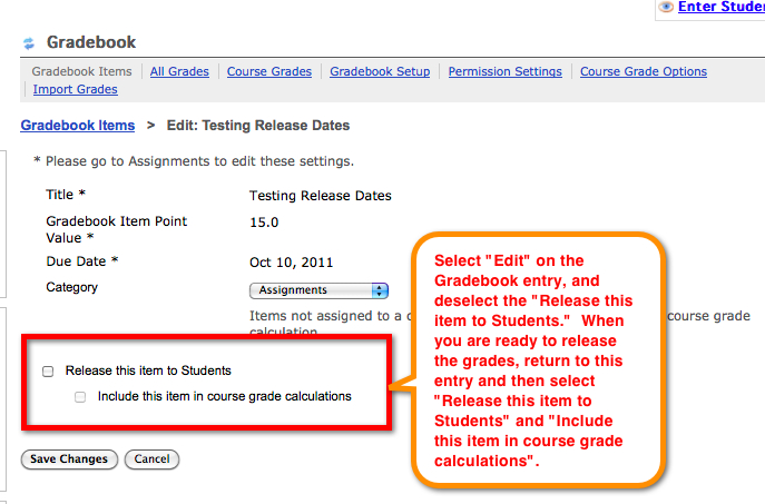 Gradebook Release item to students option