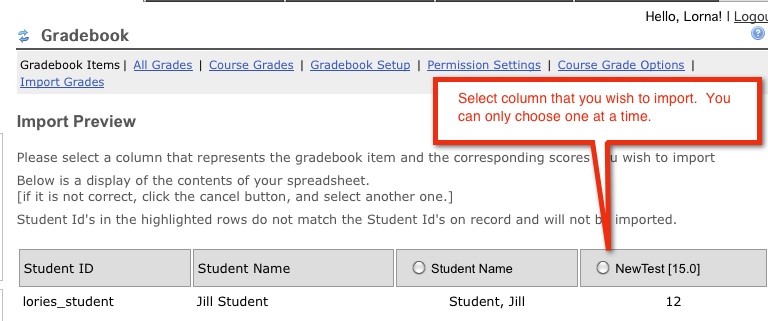 Importing grades and selecting column from data