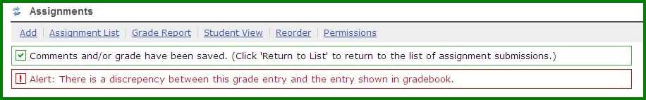 Gradebook discrepancy notification text