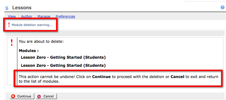 Delete Module Warning