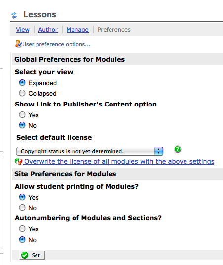 Lessons Preferences Options