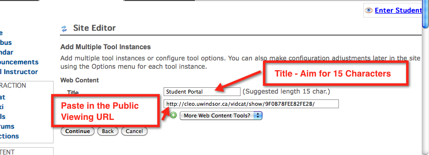 Adding web content tool with video link to your site's left menu