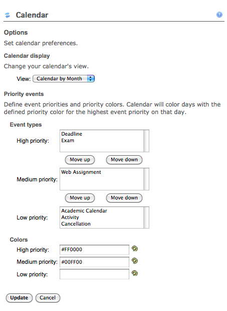 Calendar Home Display Options
