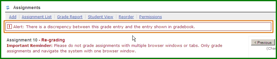Gradebook discrepancy notification text
