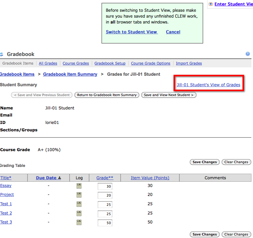 Request student view of grades