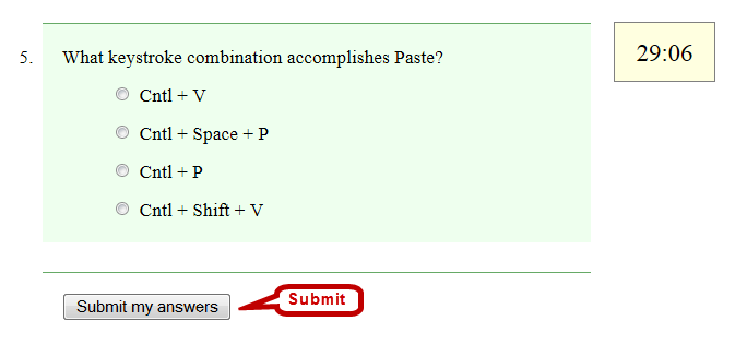 Quizzes & Tests Submit Button