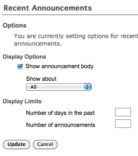 Recent Announcements Options Display