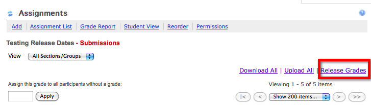 Grade Assignments Release Grades option