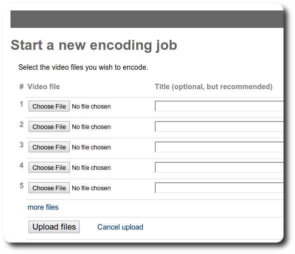 Video encoding job screen