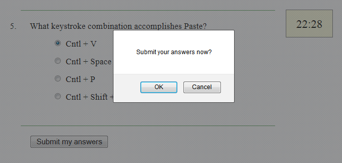Quizzes & Tests Confirmation Dialog Box Message