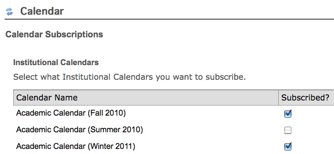 Subscribe to institutional calendars