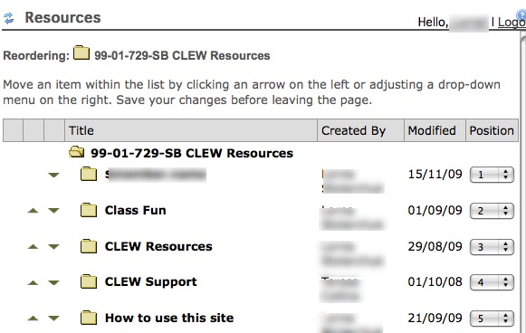 reorder screen in Resources