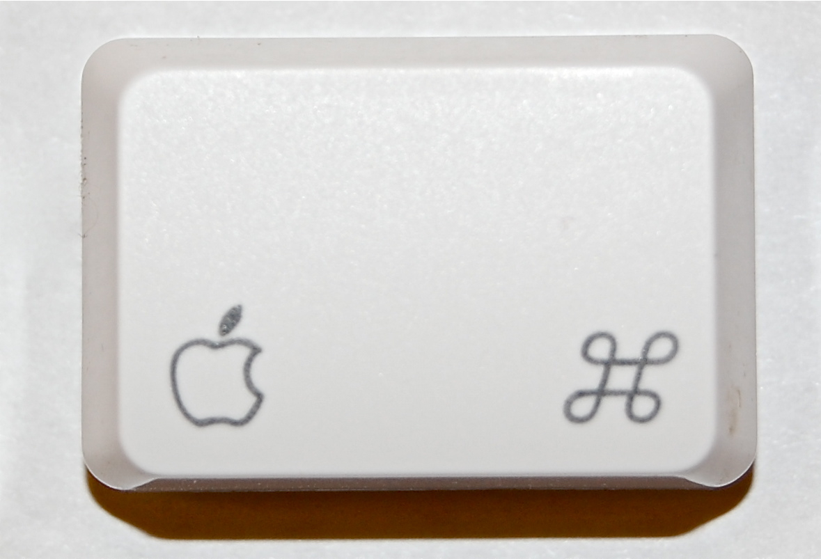 The command key, located beside the space bar on an Apple Inc. keyboard.  Often used as the equivalent to the Window's "ctrl" key.