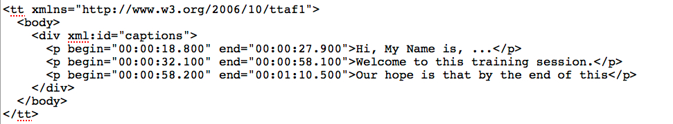 XML code generated to embed a video