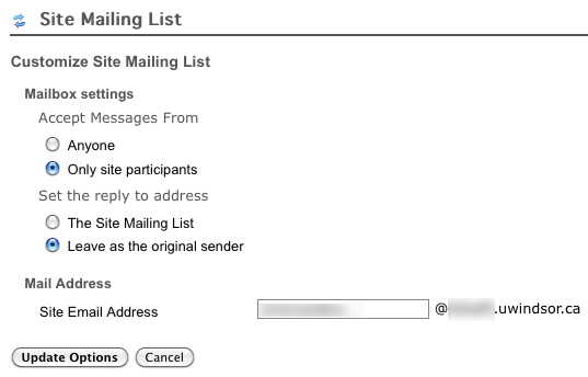 Site Mailing List options