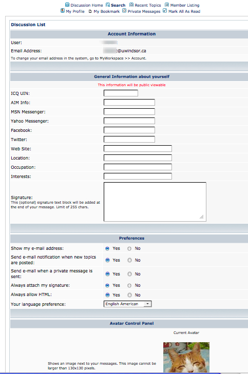 Discussions Profile Information