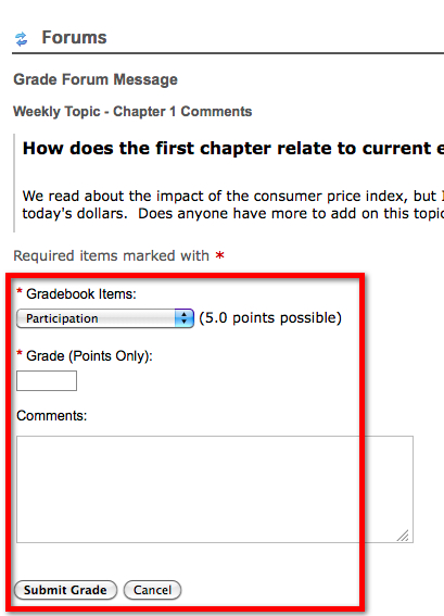 Assign Specific Grade to Gradebook item in Forums