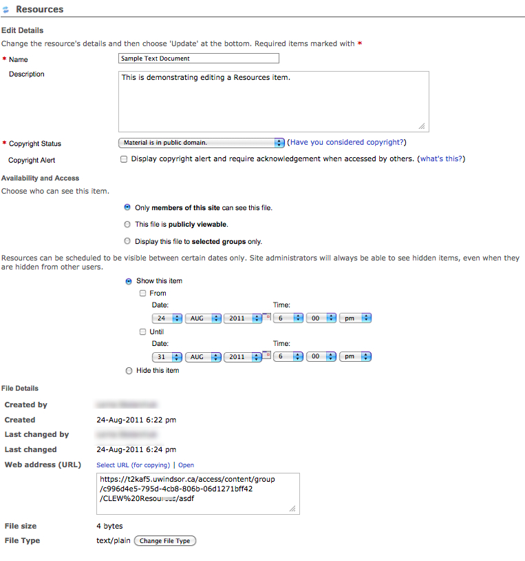 Edit Details options