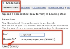 Upload spreadsheet file to dock in Gradebook