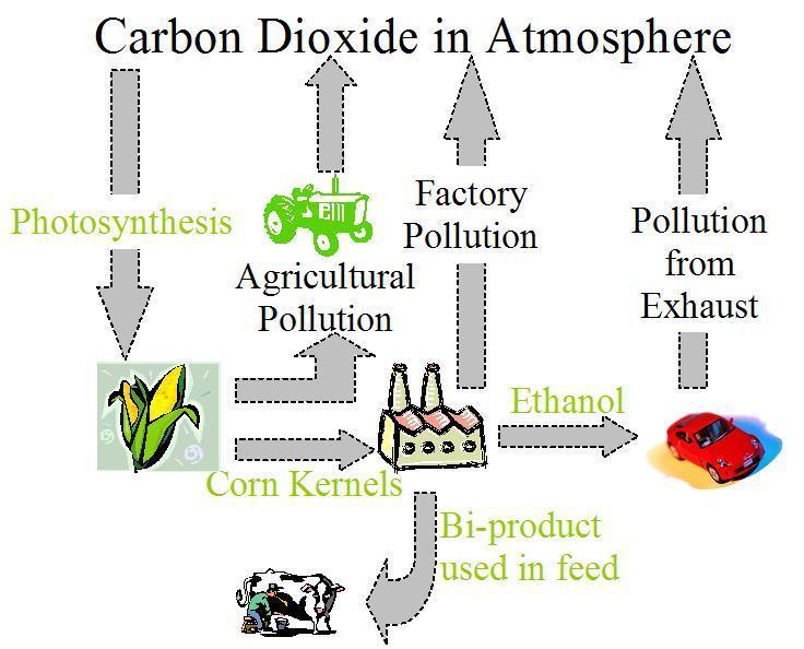 Diagram describing the carbon dioxide cycle for ethanol fuels