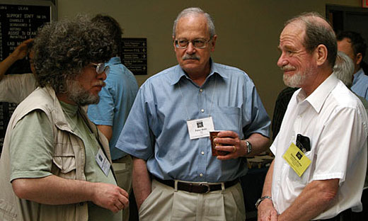 UWindsor Physics Professor Gordon Drake, right, chair of the organizing committee for the International Conference on Precision Physics of Simple Atomic Systems, chats during a conference coffee break Wednesday morning with Savely Karshenboim of the German Max Planck Institute for Quantum Optics, left, and Peter Mohr of the Maryland-based National Institute of Standards and Technology